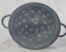 OLD Steel Blue gray White Star hole Graniteware Strainer Colander Decor COUNTRY picture