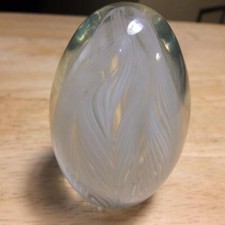 Signed Joe Hamon Art Glass White Swirl Paperweight 3