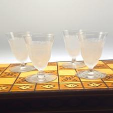 Vintage Frosted Etched Cordial Glasses Stemware Mid-Century Art Deco Set of 4 picture
