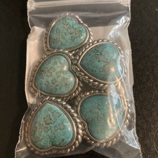 Lot of 5 Heart Faux Turquoise SW Button Covers Silver Tone Metal picture