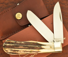 VINATGE ALCAS MADE IN USA AWESOME STAG HUGE JUMBO BULLET TRAPPER KNIFE (36413) picture