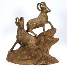 VTG Brass Bighorn Sheep Rams Rocky Mountain Ledge Sculpture Heavy 7.25