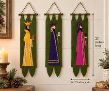 Vintage MCM Handmade 3 Wise Men Wall Hangings Sequin & Beaded Felt Christmas picture