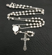Sterling Silver 925 Catholic Rosary Beads Necklace St Benedict Medal Mexico picture