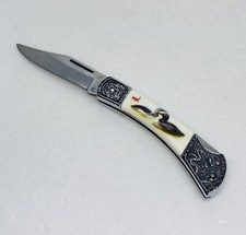 Rare WYL Solid Metal Dragon Handle Pocket Knife Bakelite Duck Art Heavy Duty X picture