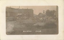 c1910 Ralston Oklahoma Main Street Bank RPPC Photo Postcard Horses Crowd picture