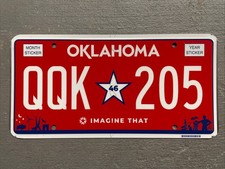 OKLAHOMA LICENSE PLATE RED IMAGINE THAT /46 STATE  RANDOM LETTERS/NUMBERS MINT picture