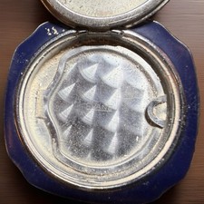 Vintage Evans Cobalt Blue Enamel Powder Compact Silver Tone Mirror Puff Case picture