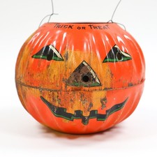 Vtg Halloween Metal Tin JACK-O-LANTERN Pumpkin US Metal Toy Mfg Co 1950s READ picture