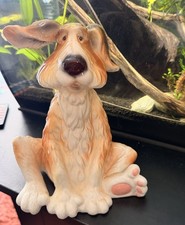 Vintage 1970s Ceramic Dog Figurine - Large Kitsch Floppy Ear Puppy Statue picture