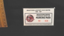 Brantford Smoke Professional Hockey Club Parking Pass 1996-97. 