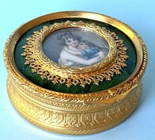 ANTIQUE-FRENCH-GILT BRONZE-SIGNED PORTRAIT-ENAMEL-TRINKET BOX-PATCH BOX-PILL BOX picture