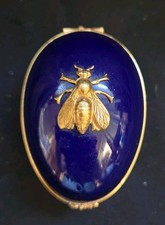 Vintage Limoges France Cobalt Blue Egg With Bee Trinket Box Neiman Marcus picture