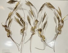 Set/5 Vintage MCM Hanging Brass Copper Metal Wheat Sheaf Wall Art picture