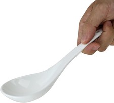 Large ceramic soup ladle, 10 inches long, bright white picture