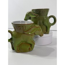Frankoma Pottery 1981 Democratic Donkey Mugs Set of 2 Green Glaze DG05-739 picture