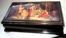 Russian Lacquer Box Black With Scene Vintage USSR picture