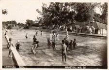 Public Swimming Pool Kids Mauston Wisconsin 1940s RPPC Photo Postcard COPY picture