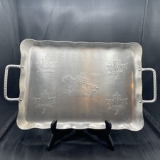 Vintage Souvenir Aluminum Serving Tray Canada, Maple Leaf.  17” X 10”. picture