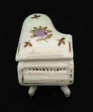 Vintage Miniature Grand Piano Trinket Box Porcelain Dollhouse Green Purple Rust picture