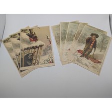NOS Vintage 1970s Christmas Postcards Lot (8) Reproduction Antique Holiday Cards picture
