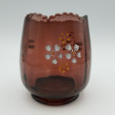 Vintage EAPG Jefferson Amethyst Glass Vase Spooner Hand Painted Panel Optic picture