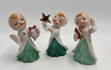 VTG RARE 3 Green Napco? Christmas Gold Starburst Atomic Girl Choir Set Japan EUC picture