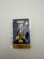 Disney Parks 2022 50th Anniversary LR Gold Castle Pin with Blue Stone Accents picture