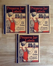 LOT OF 3 VINTAGE NOS PRESERVE JAR LABELS BOOKLET GUMMED AND PERFORATED 5 CENTS picture