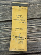 City-Elite Sanitone Dry Cleaning Denver Vintage 1940s-50s Yellow Blue Matchbook picture