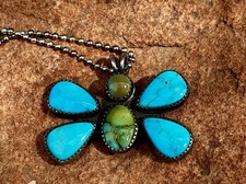 VTG Jacqueline Gala Hopi Silver w Turquoise Butterfly Signed Pendant large Taos picture