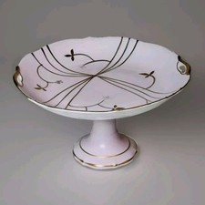 Vtg Pink Pedestal Bowl  Hand Paint Porcelain Gold Easter Fairycore Japan picture