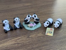 Vintage AAA Panda Bear Hard Rubber Figure Lot Safari Animal Toys Kissing Pandas picture