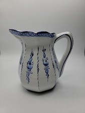 Vintage Blue White Vestal Hand Painted Pottery Pitcher Made In Portugal 7.5