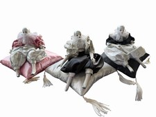 Vintage Pierrot Clown Doll Pillow Set MYM Taiwan Satin Tassel 5.5” Set of 3 picture