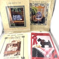 Vintage Lot -4 Stuffed Cat Dog Craft Patterns by All Cooped up UNCUT New USA picture