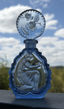 Rare VTG Art Deco Bohemian Perfume Bottle Blue Glass Made in Czechoslovakia READ picture
