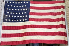 Antique 46 Star American Flag 1908-1912 Oklahoma Linen 8x10 Large Sewn Stars picture