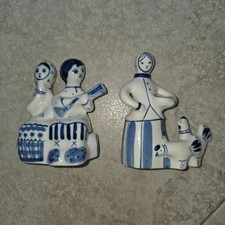 Lot Of 2 Vintage USSR Porcelain Figurine Couple Gzhel - Hand Painted 4