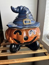 Vintage Pottery Large Halloween Witch Pumpkin Cookie Jar/ Candy Jar  picture