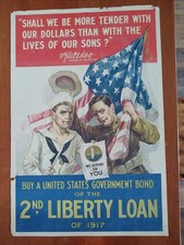 Authentic 1917 WW1 2nd Liberty Loan Poster Full Size 30X20