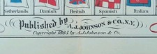 Antique 1885 (dated) NATIONAL EMBLEMS FLAGS Print Old Original AJ JOHNSON picture