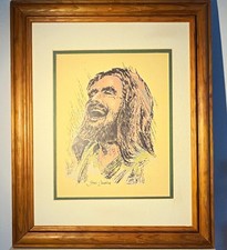 Vintage Jesus Laughing Framed Christian Art Print, 18x14, solid wood frame picture