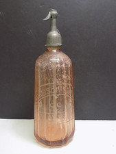 French Pink Ribbed Glass Seltzer Bottle Grandes Brasserie de Chalons Saone picture
