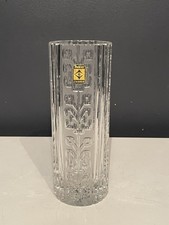 Vintage Dekor Zagreb Yugoslavia Lead Crystal Vase 8” Etched Floral Original L picture