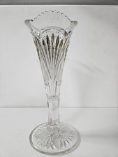 Heisey EAPG Pineapple and Fan Clear Glass Vase With Gold Rim and Gold Fans picture