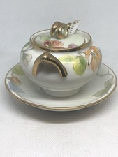 ANTIQUE NIPPON MORIAGE SAUCER ATTACHED SUGAR BOWL & SPOON FLORAL HAND PAINTED picture