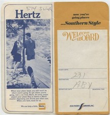 Southern Airways Ticket Jacket Welcome Aboard Southern Style Hertz picture