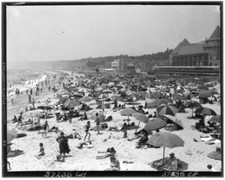 Crowded beach showing people sunbathing California Old Photo picture