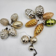 14 Antique Vtg Mercury Glass Nuts Grapes Pinecone Christmas Tree Ornaments ++ picture